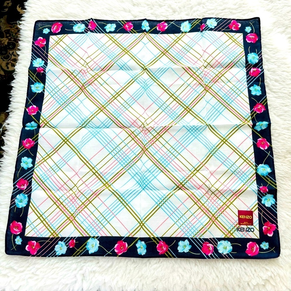 Kenzo 100% Cotton Multicolor Floral Square Bandanna/Scarf